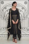 Buy_Rivaaj Clothing_Black Modal Silk Embroidery Gota Leaf Neck Afsana Panelled Anarkali Pant Set _at_Aza_Fashions