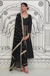 Rivaaj Clothing_Black Modal Silk Embroidery Gota Leaf Neck Afsana Panelled Anarkali Pant Set _Online_at_Aza_Fashions