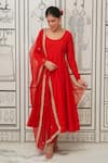 Buy_Rivaaj Clothing_Red Modal Silk Embroidery Gota Scoop Neck Afsana Neckline Anarkali Set _at_Aza_Fashions