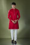 Buy_RNG Safawala_Red Slub Silk Embellished Mirror Straight Kurta With Pant _at_Aza_Fashions