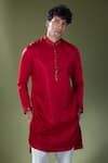 Buy_RNG Safawala_Red Slub Silk Embellished Mirror Straight Kurta With Pant _Online_at_Aza_Fashions