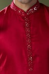 Shop_RNG Safawala_Red Slub Silk Embellished Mirror Straight Kurta With Pant _Online_at_Aza_Fashions