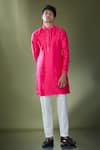 Buy_RNG Safawala_Fuchsia Slub Silk Embroidered Mirror Placement Kurta With Pant _at_Aza_Fashions