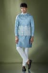 Buy_RNG Safawala_Blue Raw Silk Embroidered Thread Bundi With Kurta Set _at_Aza_Fashions