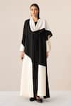 Buy_Ampm_Black Wool 140gm Cord Work Open Aairah Colorblock Draped Jacket_at_Aza_Fashions