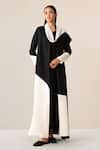 Ampm_Black Wool 140gm Cord Work Open Aairah Colorblock Draped Jacket_Online_at_Aza_Fashions