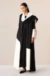 Buy_Ampm_Black Wool 140gm Cord Work Open Aairah Colorblock Draped Jacket_Online_at_Aza_Fashions