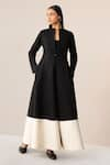 Buy_AMPM_Black Thick Wool Embroidered Cord Jacket Open Palazzo Set _at_Aza_Fashions