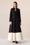 AMPM_Black Thick Wool Embroidered Cord Jacket Open Palazzo Set _Online_at_Aza_Fashions