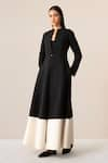 Buy_AMPM_Black Thick Wool Embroidered Cord Jacket Open Palazzo Set _Online_at_Aza_Fashions