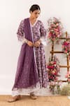 Buy_Rivaaj Clothing_Purple Cotton Handblock Print Ornate Bloom V Neck Anarkali Set _at_Aza_Fashions