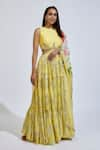 Buy_kriti bapna_Yellow Silk Embroidery Floral Round Zardosi Tiered Anarkali With Dupatta _at_Aza_Fashions