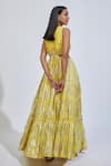 Shop_kriti bapna_Yellow Silk Embroidery Floral Round Zardosi Tiered Anarkali With Dupatta _at_Aza_Fashions