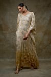 Buy_kriti bapna_Beige Georgette Brasso Embroidery Floral V-neck Mirror Kaftan _at_Aza_Fashions