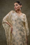 kriti bapna_Beige Georgette Brasso Embroidery Floral V-neck Mirror Kaftan _Online_at_Aza_Fashions