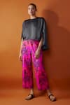 Buy_kriti bapna_Black Linen Satin Print Floral Round Silk Pant With Slit Sleeve Top _at_Aza_Fashions