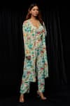 Buy_kriti bapna_Multi Color Cotton Print Floral Crop Top Sweetheart Jacket And Pant Set _at_Aza_Fashions