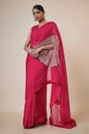 Buy_kriti bapna_Pink Viscose Organza Embroidery Floral V-neck Mirror Saree With Blouse _at_Aza_Fashions