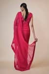 Shop_kriti bapna_Pink Viscose Organza Embroidery Floral V-neck Mirror Saree With Blouse _at_Aza_Fashions