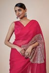 Buy_kriti bapna_Pink Viscose Organza Embroidery Floral V-neck Mirror Saree With Blouse _Online_at_Aza_Fashions