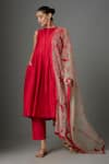 Buy_kriti bapna_Red Silk Embroidery Floral Round Box Pleated Kurta And Pant Set _at_Aza_Fashions