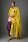 Buy_kriti bapna_Yellow Silk Organza Embroidery Cutwork V-neck Tikki Ombre Kurta And Pant Set _at_Aza_Fashions