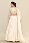 Shop_Kalighata_Ivory Chanderi Hand Embroidery Floral Boat Neck Sage Blouse And Lehenga Set _at_Aza_Fashions