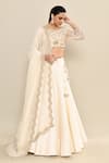 Kalighata_Ivory Chanderi Hand Embroidery Floral Boat Neck Sage Blouse And Lehenga Set _at_Aza_Fashions