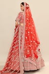 Shop_Kalighata_Red Raw Silk Hand Embroidery Floral Paan Neck Jeevika Bridal Lehenga Set _at_Aza_Fashions