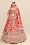 Buy_Kalighata_Red Raw Silk Hand Embroidery Floral Paan Neck Jeevika Bridal Lehenga Set _Online_at_Aza_Fashions