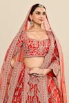 Buy_Kalighata_Red Raw Silk Hand Embroidery Floral Paan Neck Jeevika Bridal Lehenga Set 