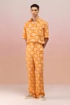 Buy_TheRealB_Peach Viscose Crepe Print Checkered Bloom Shirt With Pant _at_Aza_Fashions