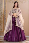 Buy_Kalighata_Purple Chanderi Embroidery Floral Boat Neck Sage Blouse Lehenga Set _at_Aza_Fashions