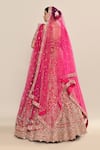 Shop_Kalighata_Pink Raw Silk Hand Embroidery Floral Paan Neck Aasmani Bridal Lehenga Set _at_Aza_Fashions