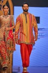 Buy_The Royaleum_Multi Color Silk Hand Embroidered Stripe Umair Kurta With Pant _at_Aza_Fashions