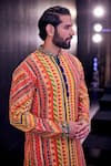 Shop_The Royaleum_Multi Color Silk Hand Embroidered Stripe Umair Kurta With Pant _Online_at_Aza_Fashions