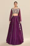 Kalighata_Purple Chanderi Embroidery Floral Boat Neck Sage Blouse Lehenga Set _at_Aza_Fashions