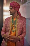 Shop_The Royaleum_Multi Color Silk Hand Embroidered Floral Idris Sherwani With Kurta Set _Online_at_Aza_Fashions