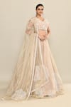 Shop_Kalighata_Grey Raw Silk Hand Embroidery Floral V Neck Canary Lehenga Set 