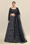 Buy_Kalighata_Blue Organza Hand Embroidery Floral Scoop Neck Emma Lehenga Set _Online_at_Aza_Fashions