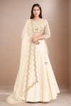 Buy_Kalighata_Ivory Chanderi Hand Embroidery Floral Boat Neck Sage Blouse And Lehenga Set _at_Aza_Fashions