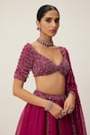 Buy_Vvani by Vani Vats_Red Lehenga And Dupatta Net Embroidery Sequin Scallop V Neck Panelled Set _Online_at_Aza_Fashions