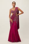 Buy_Vvani by Vani Vats_Red Georgette Embroidery Sequin Crystal Embellished Pre-draped Saree With Blouse _at_Aza_Fashions