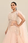 Kalighata_Pink Net Embroidery Floral Paan Neck Sfadel Draped Lehenga With Blouse _Online