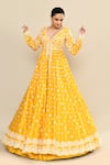 Buy_Kalighata_Yellow Chanderi Embroidery Floral Plunge V Neck Sunrise Anarkali With Lehenga 