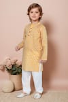 Shop_Arihant Rai Sinha_Yellow Cotton Printed Floral Mandarin Collared Kurta With Pyjama _Online_at_Aza_Fashions