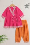 Petite Pomme_Fuchsia Polyester Gota Patti Embellished Kurta And Orange Pyjama _Online_at_Aza_Fashions