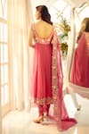 Aariyana Couture_Coral Anarkali And Dupatta Viscose Organza Embroidered Scoop U Neck Set _Online_at_Aza_Fashions