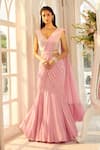 Buy_Aariyana Couture_Pink Saree Viscose Georgette Embroidered Pre-draped Lehenga With Blouse _at_Aza_Fashions