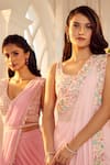 Shop_Aariyana Couture_Pink Saree Viscose Georgette Embroidered Pre-draped Lehenga With Blouse _at_Aza_Fashions